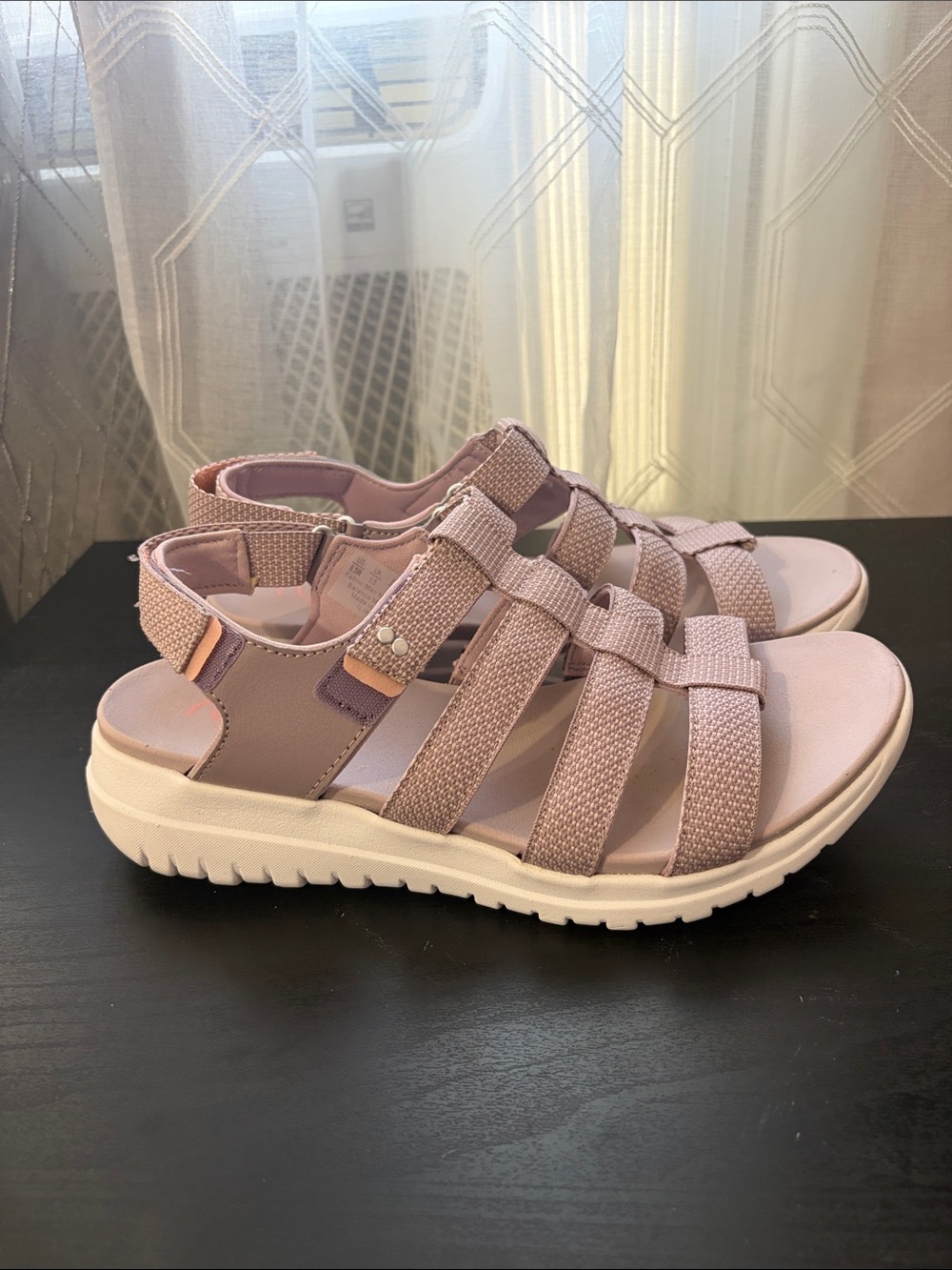 Ryka Light Pink Strappy Sandals with Cushioned Footbed